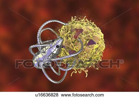 Stock Photo - Nanorobots attacking cancer, illustration. Fotosearch