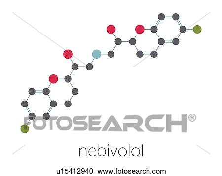 Stock Image - Nebivolol beta blocker drug, molecular model. Fotosearch