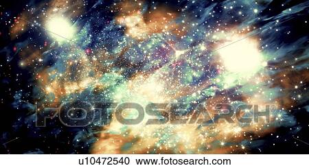Stock Image - Nebula and stars, illustration. Fotosearch