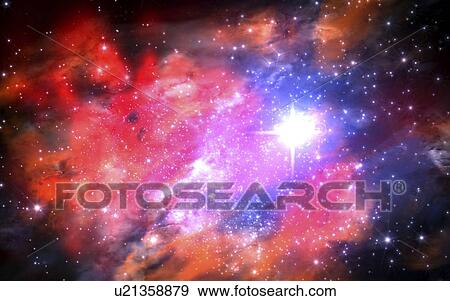 Stock Photo - Nebula and stars, illustration. Fotosearch