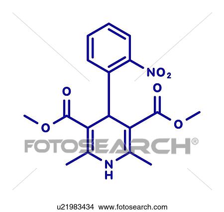 Picture - Nifedipine calcium channel blocker drug, molecular model. Fotosearch
