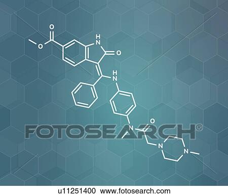 Stock Image - Nintedanib cancer drug, molecular model. Fotosearch