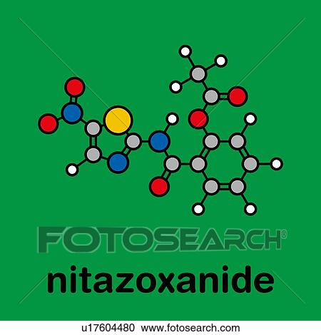 Stock Image - Nitazoxanide antiprotozoal drug, molecular model. Fotosearch