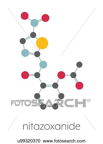 Stock Image - Nitazoxanide antiprotozoal drug, molecular model. Fotosearch
