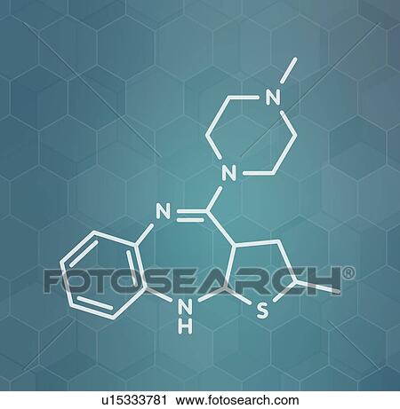 Stock Image - Olanzapine antipsychotic drug, molecular model. Fotosearch
