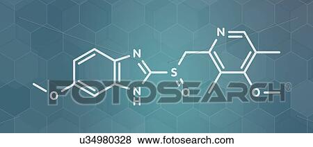 Stock Photo - Omeprazole dyspepsia and peptic ulcer drug, molecular model. Fotosearch