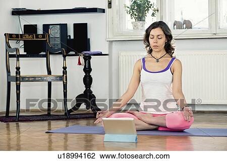 Online yoga class View Large Photo Image Stock Image - Online yoga class. Fotosearch