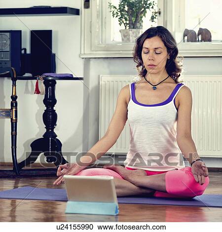 Online yoga class View Large Photo Image Stock Image - Online yoga class. Fotosearch