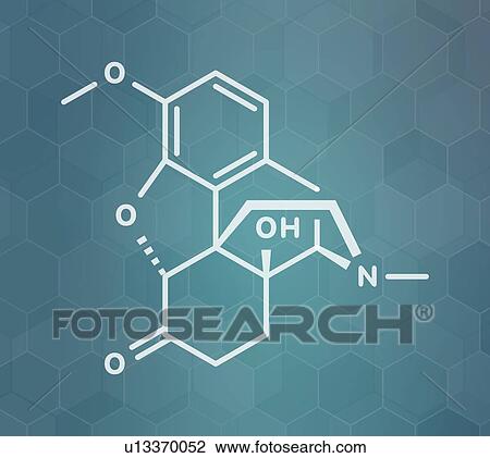 Stock Image - Oxycodone pain relief drug, molecular model. Fotosearch