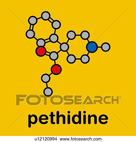 Picture - Pethidine opioid analgesic drug, molecular model. Fotosearch