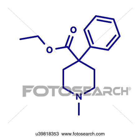 Stock Image - Pethidine opioid analgesic drug, molecular model. Fotosearch