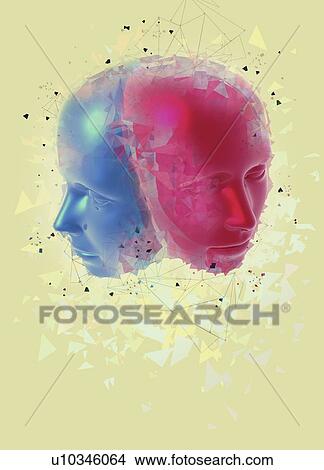 Picture - Pink and blue faces, illustration.. Fotosearch
