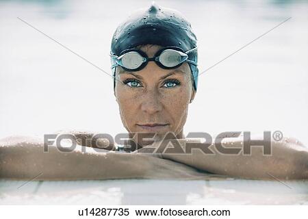 Portrait of female swimmer View Large Photo Image Stock Photography - Portrait of female swimmer. Fotosearch