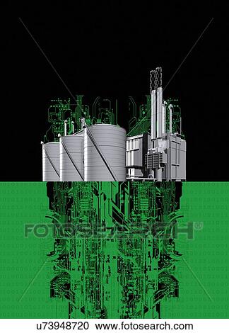 Stock Image - Power station with underground circuit board, illustration.. Fotosearch