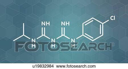 Picture - Proguanil prophylactic malaria drug, molecular model. Fotosearch
