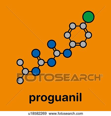 Stock Photo - Proguanil prophylactic malaria drug, molecular model. Fotosearch