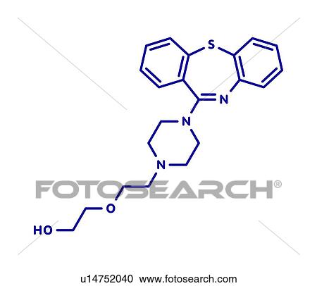 Stock Image - Quetiapine antipsychotic drug, molecular model. Fotosearch