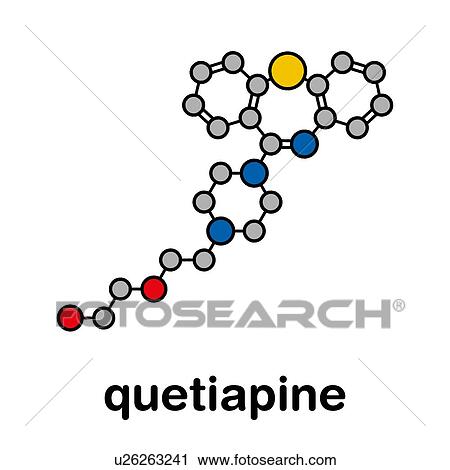 Stock Image - Quetiapine antipsychotic drug, molecular model. Fotosearch