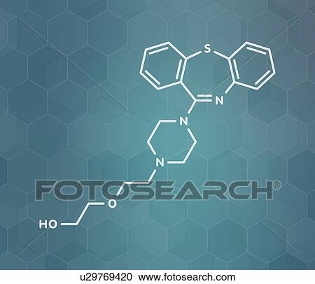 Stock Image - Quetiapine antipsychotic drug, molecular model. Fotosearch