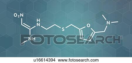 Picture - Ranitidine peptic ulcer disease drug, molecular model. Fotosearch