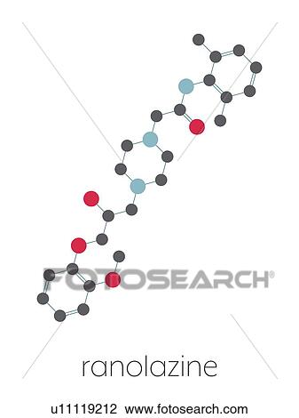 Stock Image - Ranolazine antianginal drug, molecular model. Fotosearch