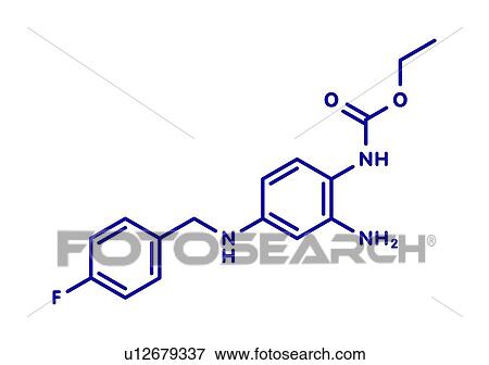 Stock Photo - Retigabine anticonvulsant drug, molecular model. Fotosearch