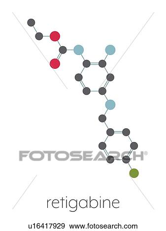 Stock Photo - Retigabine anticonvulsant drug, molecular model. Fotosearch