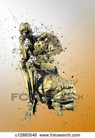 Stock Photograph - Robot thinking, illustration. Fotosearch