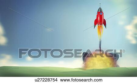 Picture - Rocket lifting off, illustration. Fotosearch