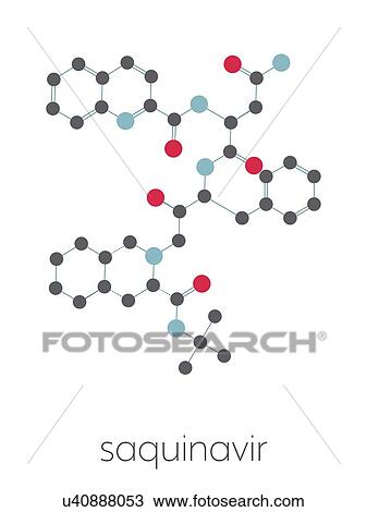 Stock Image - Saquinavir HIV drug, molecular model. Fotosearch
