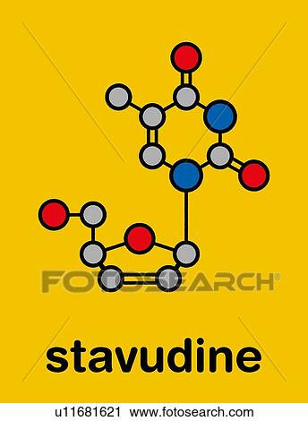 Stock Image - Stavudine HIV drug, molecular model. Fotosearch