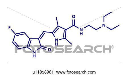 Stock Image - Sunitinib cancer drug, molecular model. Fotosearch