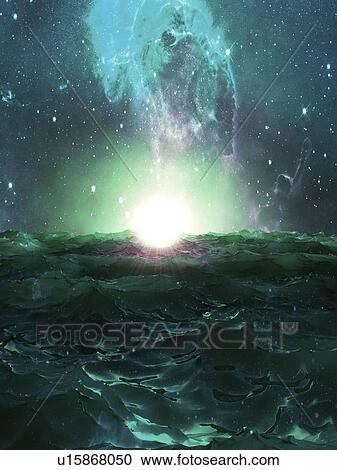 Sunset on alien planet, illustration View Large Photo Image Stock Image - Sunset on alien planet, illustration. Fotosearch