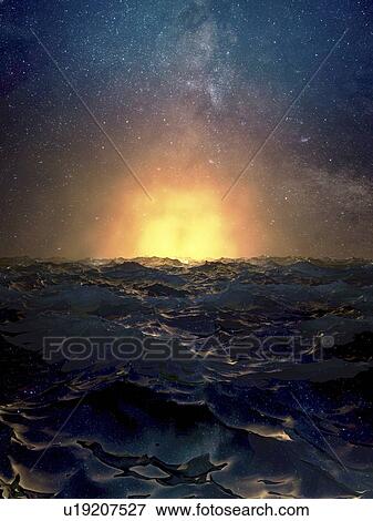 Sunset over the ocean, illustration View Large Photo Image Stock Photo - Sunset over the ocean, illustration. Fotosearch