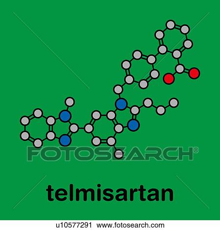 Stock Image - Telmisartan hypertension drug, molecular model. Fotosearch