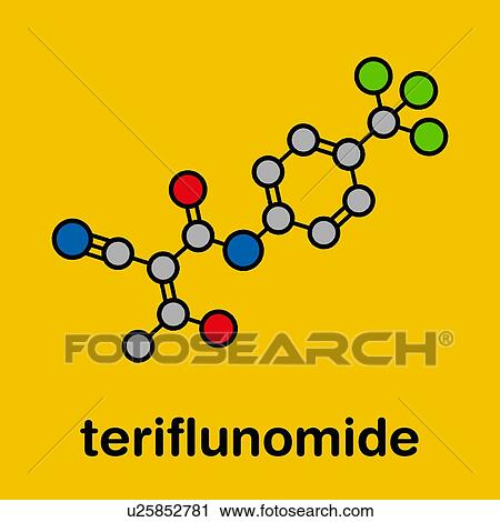 Stock Image - Teriflunomide multiple sclerosis drug, molecular model. Fotosearch