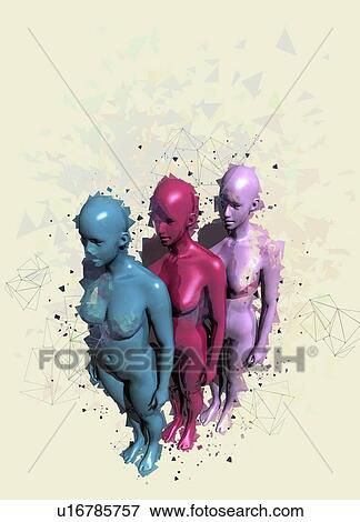 Three female figures, illustration. View Large Photo Image Stock Photo - Three female figures, illustration.. Fotosearch