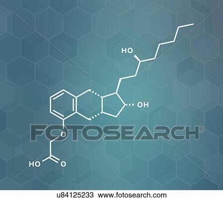 Stock Image - Treprostinil pulmonary hypertension drug, molecular model. Fotosearch