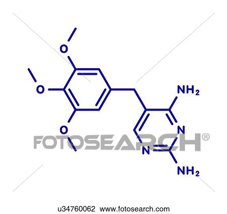 Stock Image - Trimethoprim antibiotic drug, molecular model. Fotosearch