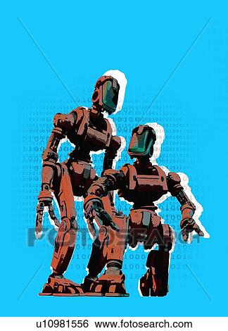 Two robots, illustration View Large Photo Image Stock Photograph - Two robots, illustration. Fotosearch