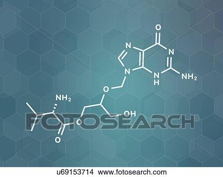 Picture - Valganciclovir cytomegalovirus drug, molecular model. Fotosearch