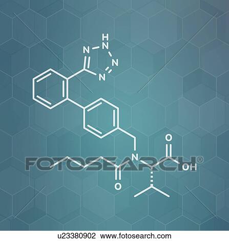 Stock Image - Valsartan high blood pressure drug, molecular model. Fotosearch