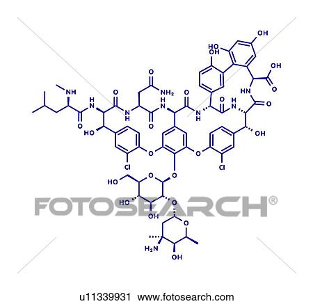 Stock Image - Vancomycin antibiotic drug, molecular model. Fotosearch