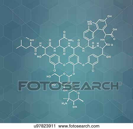Stock Image - Vancomycin antibiotic drug, molecular model. Fotosearch