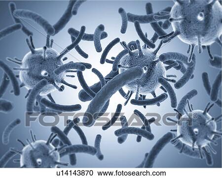 Stock Image - Viruses and bacteria, illustration. Fotosearch