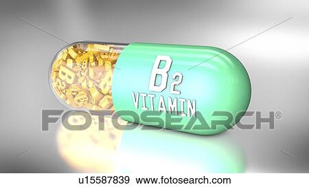 Stock Photo - Vitamin B2 capsule, illustration. Fotosearch