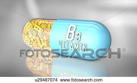 Picture - Vitamin B3 capsule, illustration. Fotosearch