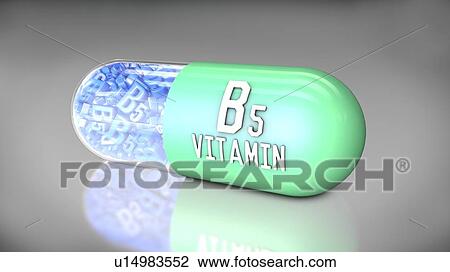 Stock Image - Vitamin B5 capsule, illustration. Fotosearch