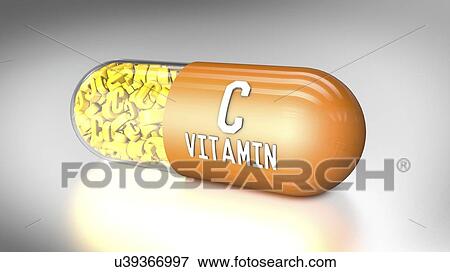 Stock Photo - Vitamin C capsule, illustration. Fotosearch