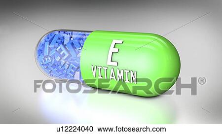 Stock Image - Vitamin E capsule, illustration. Fotosearch